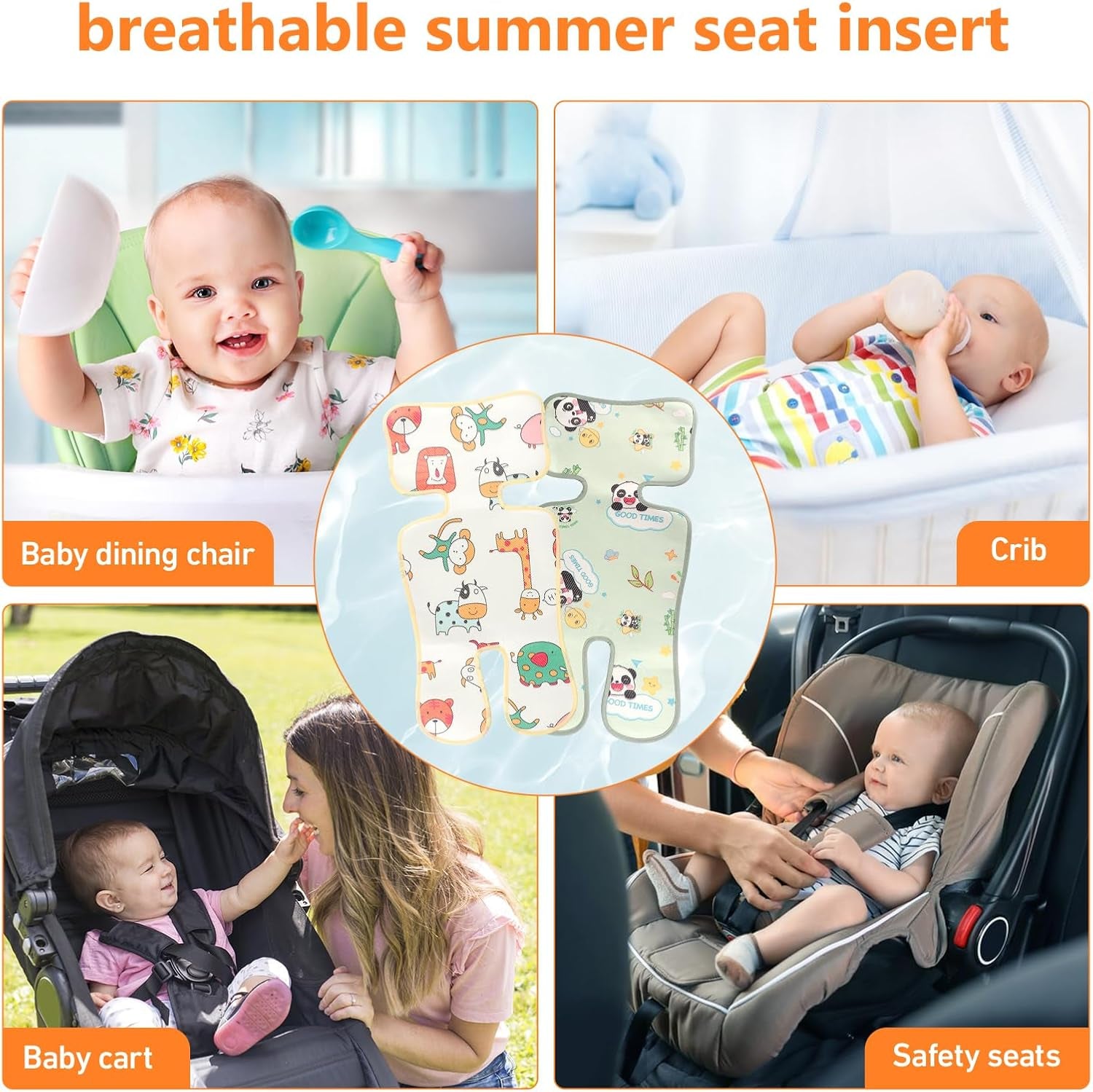 Baby Stroller Cooling Pad, Baby Stroller Seat Cooling Pads, Babys Pushchair Seat Ice Liners, Universal Coolings Cushion Liners for Strollers, Car Seats Cooler Pad for Toddler Infant (Animals)